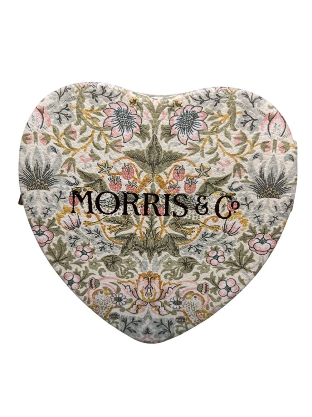 Morris & Co Heart-Shaped Jewelry Box With Strawberry Thief Print And Zipper Clos